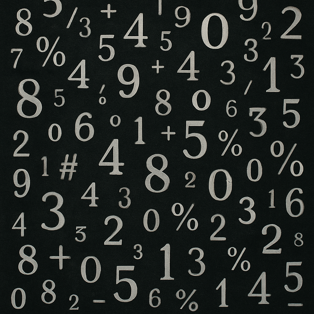 a dark image with a whole bunch of random numbers and number symbols